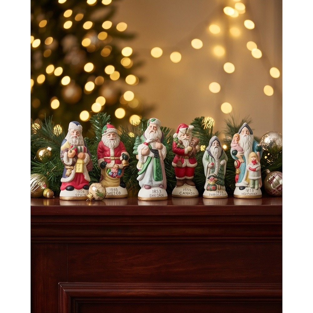 8 Vintage Santa Claus Ornaments Figurines Around The World Collection
